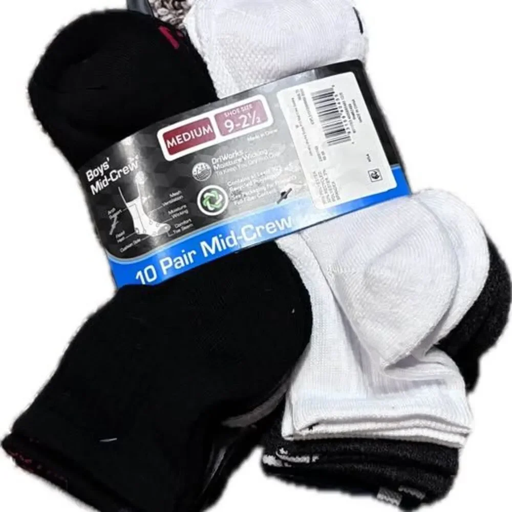 Athletic Works Boys Mid-Crew Socks 10 Pair Medium Shoe Size 9-2½ Multi-color
